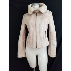 Guess Size S Tan Jacket Faux Fur Trim